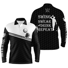 Load image into Gallery viewer, Mens golf polo shirt swing swear drink repeat custom name black white men golf shirts NQS4157