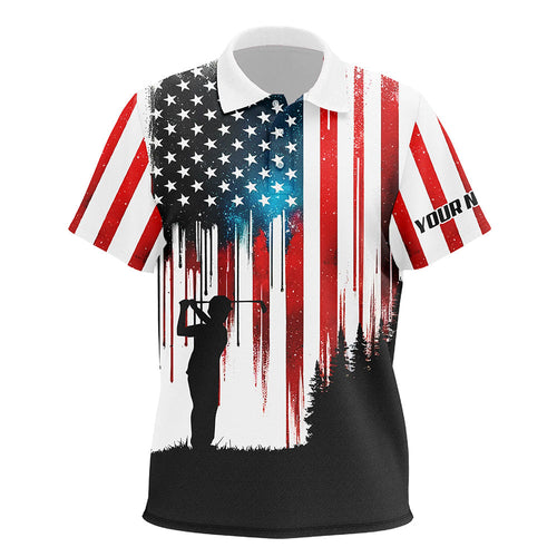 American flag Kid golf polo shirts custom name golfer patriotic golf tops for Kid NQS6873