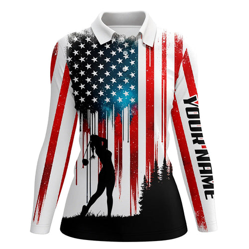 American flag Womens golf polo shirts custom name women golfer patriotic golf tops for women NQS6873