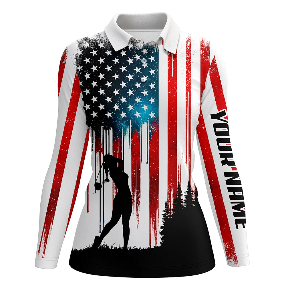 American flag Womens golf polo shirts custom name women golfer patriotic golf tops for women NQS6873