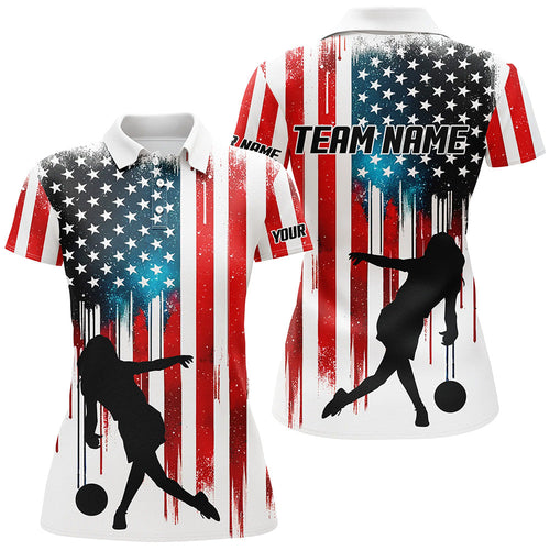 Red white and blue American flag Bowling Polo shirt For women custom bowling team jerseys for bowlers NQS6874