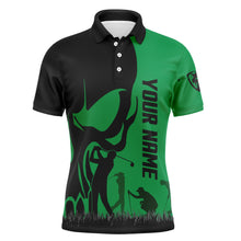 Load image into Gallery viewer, Mens golf polos shirts custom name skull golf black  shirt jerseys, golf wear for mens | Green NQS4571