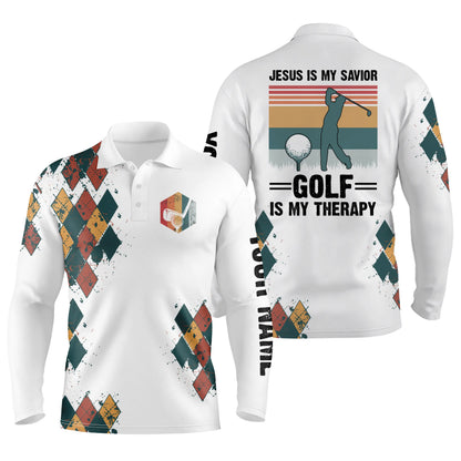 Mens golf polo shirts Jesus is my savior golf is my therapy custom name vintage best mens golf wear NQS4967