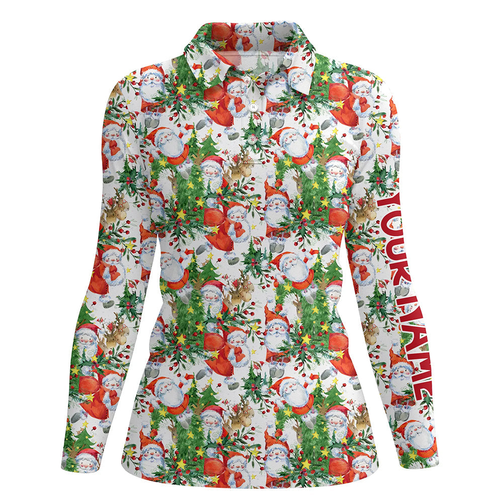 Womens golf polo shirt custom Christmas Santa Claus golf polos shirt for ladies, Christmas golf gifts NQS6649