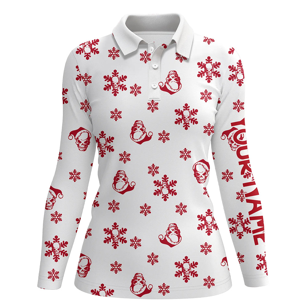 Red white Womens golf polo shirt custom Skull snow Christmas pattern golf shirt for ladies, golf gifts NQS6653