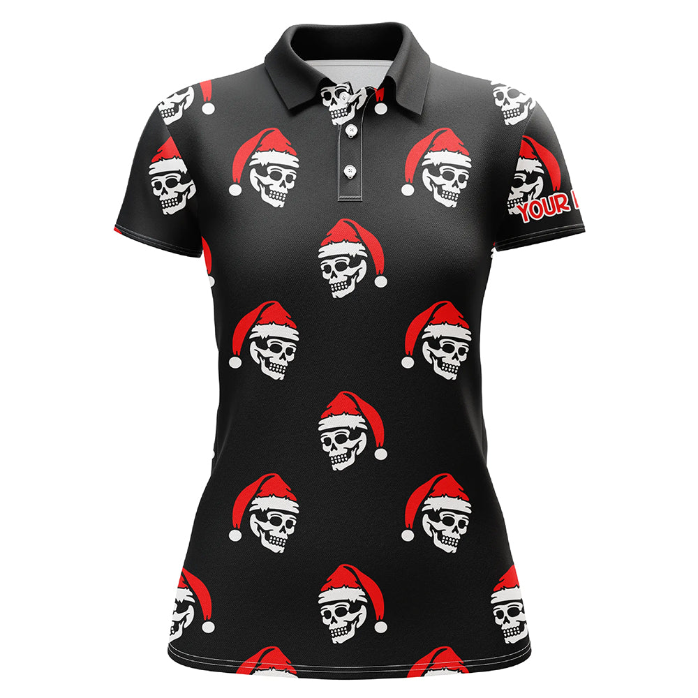 Black Womens golf polo shirt custom Skull Santa Christmas pattern golf shirt for women, golf gifts NQS6654