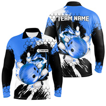 Load image into Gallery viewer, Blue Flame bowling ball and pins jerseys Custom Team League Bowling Polo Shirts For Men NQS7162