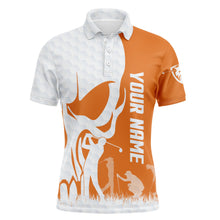 Load image into Gallery viewer, Mens golf polos shirts custom name skull white golf ball skin jerseys, golf wear for mens | Orange NQS4978