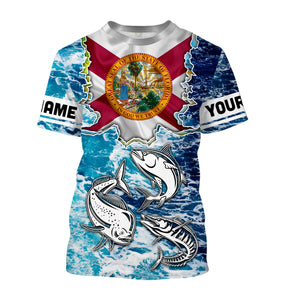 Florida Flag Mahimahi, wahoo, Tuna blue camo performance fishing shirt UV protection customize long sleeves NQS2123