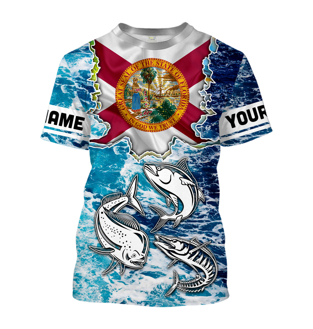 Florida Flag Mahimahi, wahoo, Tuna blue camo performance fishing shirt UV protection customize long sleeves NQS2123