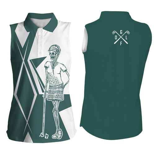 Green and white argyle Womens sleeveless polo shirt golf skull team golf jerseys ladies golf tops NQS6426