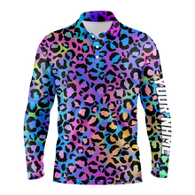 Load image into Gallery viewer, Colorful neon gradient leopard mens golf polo shirts, custom pattern golf shirt for men NQS4989