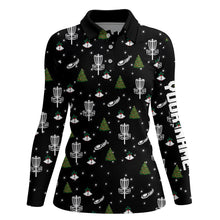 Load image into Gallery viewer, Womens golf polo shirt custom black Christmas pattern disc golf shirt for women, disc golf jerseys NQS6664