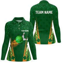 Load image into Gallery viewer, Green shamrock lucky Women bowling polo shirt Custom St Patrick Day team league bowling jerseys NQS7175