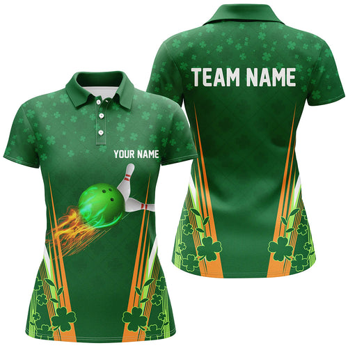 Green shamrock lucky Women bowling polo shirt Custom St Patrick Day team league bowling jerseys NQS7175