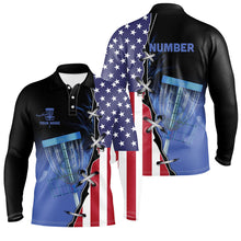 Load image into Gallery viewer, Blue flame Mens Disc golf polo shirts custom American flag disc golf jerseys, disc golf shirts NQS7330