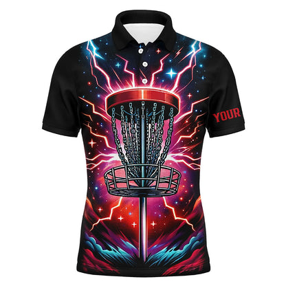 Mens Disc golf polo shirts custom red lightning thunder disc golf jerseys, disc golf outfit NQS7332