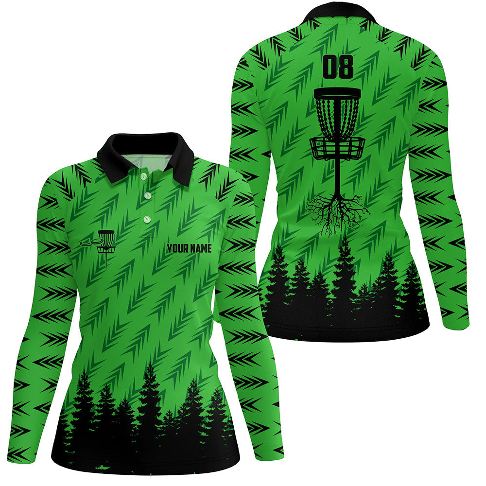 Womens disc golf polo shirt custom disc golf basket camo Woods lady disc golf jerseys | Green NQS6439