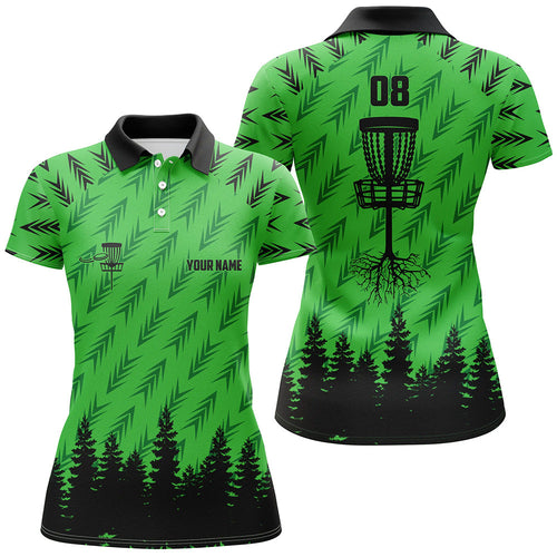 Womens disc golf polo shirt custom disc golf basket camo Woods lady disc golf jerseys | Green NQS6439