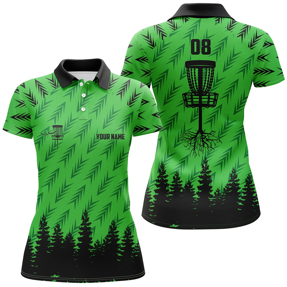 Womens disc golf polo shirt custom disc golf basket camo Woods lady disc golf jerseys | Green NQS6439