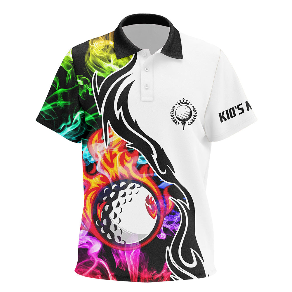 Colorful rainbow smoke Kid golf polo shirts custom golf ball jerseys, golf attire for Kid NQS6690