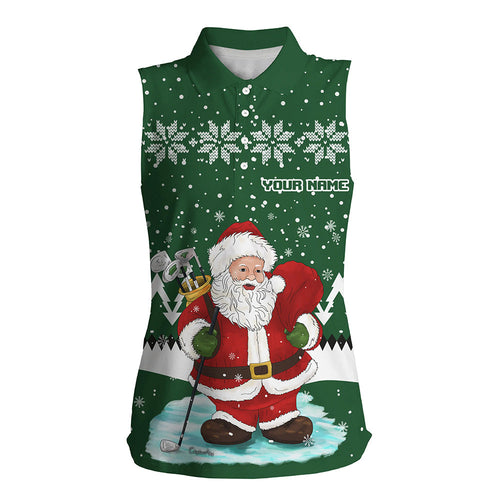 Ugly Christmas green argyle pattern golf custom Womens sleeveless polos Santa Golfer Christmas gift NQS6891
