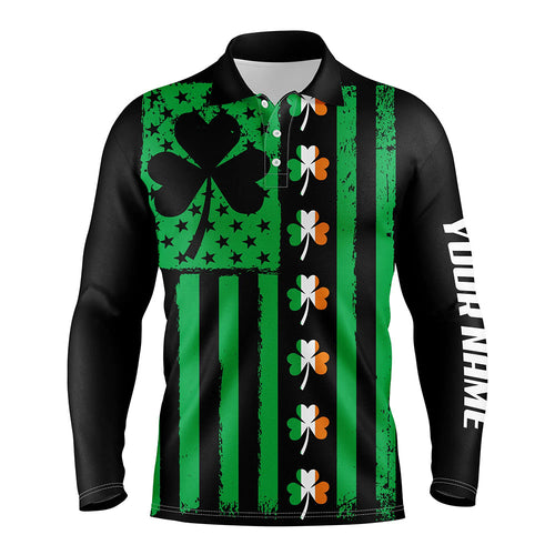 St Patrick day American flag green clover Mens golf polo shirt, custom best mens golf wear golf gifts NQS7072