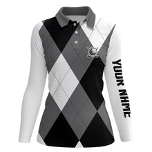 Load image into Gallery viewer, Womens golf polos shirts custom name black and white golf pattern, personalized golf gifts NQS6454