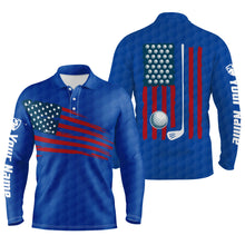 Load image into Gallery viewer, Mens golf polo shirt American flag patriotic golf shirts custom name golf gifts for men | Blue NQS4789