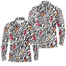 Load image into Gallery viewer, Halloween flamingo Mens golf polos shirts custom black and white zebra pattern golf tees for mens NQS6465
