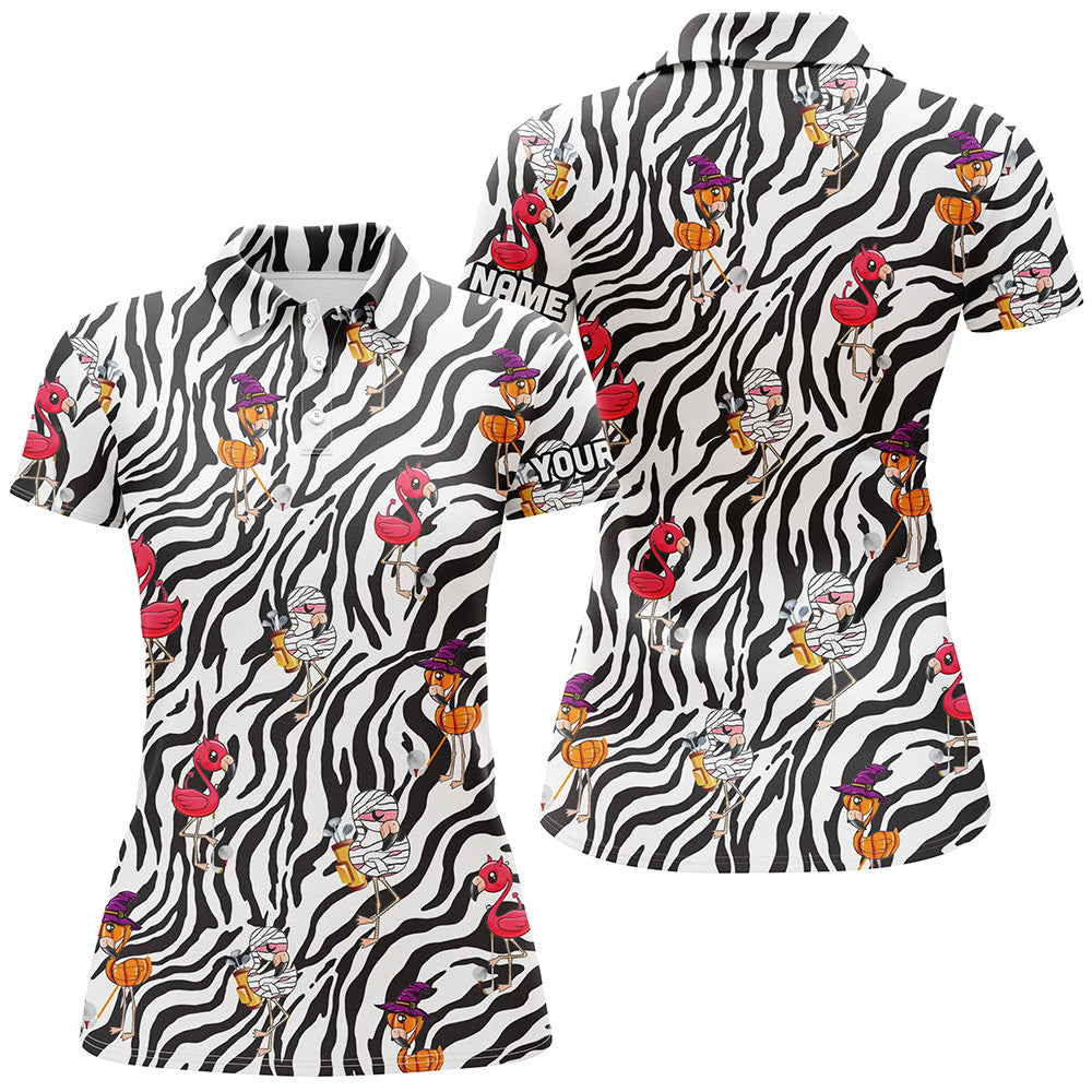 Halloween flamingo Womens golf polos shirts custom black and white zebra pattern golf tees for women NQS6465