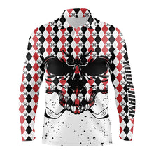 Load image into Gallery viewer, Black Red agryle pattern Mens golf polo shirts custom Golf skull clubs golf attire for mens NQS6909