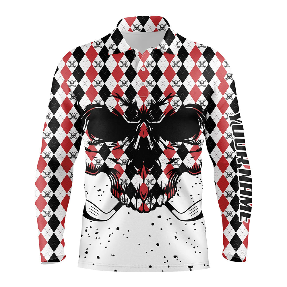 Black Red agryle pattern Mens golf polo shirts custom Golf skull clubs golf attire for mens NQS6909