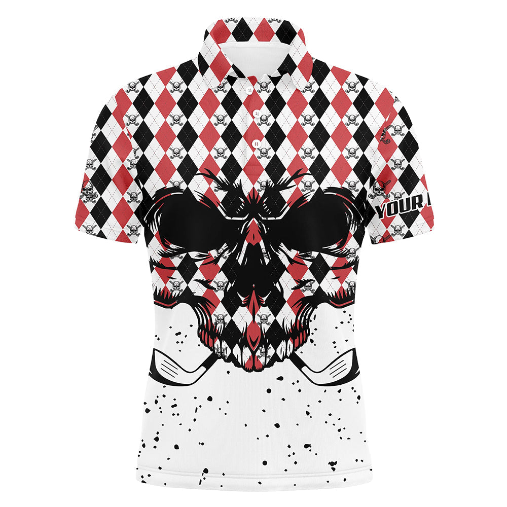 Black Red agryle pattern Mens golf polo shirts custom Golf skull clubs golf attire for mens NQS6909