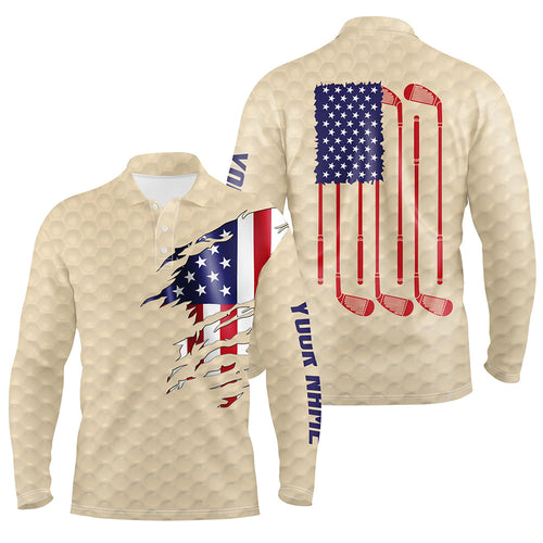 Mens golf polo shirts beige golf ball American flag patriotic golf clubs custom golf gifts NQS7077