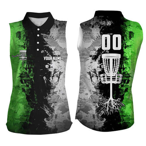 Custom name and number Disc Golf basket Women sleeveless polo shirt, sleeveless golf tops  | Green NQS6471