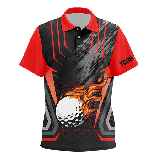 Black and red golf ball fire Kid golf polo shirts custom golfing gifts, golf tops for children NQS7087