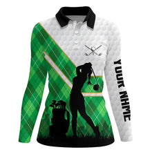 Load image into Gallery viewer, Green argyle pattern white golf ball Womens golf polo shirt custom golfing gifts, ladies golf tops NQS7090