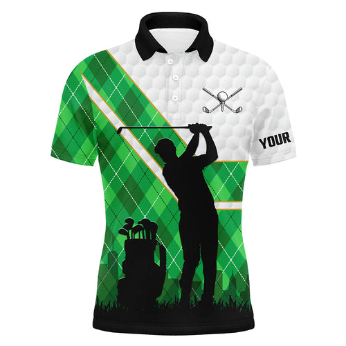 Green argyle pattern white golf ball Mens golf polo shirts custom golfing gifts, best mens golf tops NQS7090