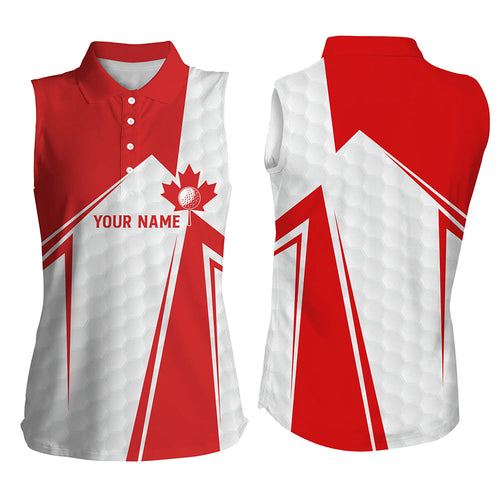Canadian flag white golf ball skin Womens sleeveless polo shirt custom patriotic womens golf clothes NQS6742