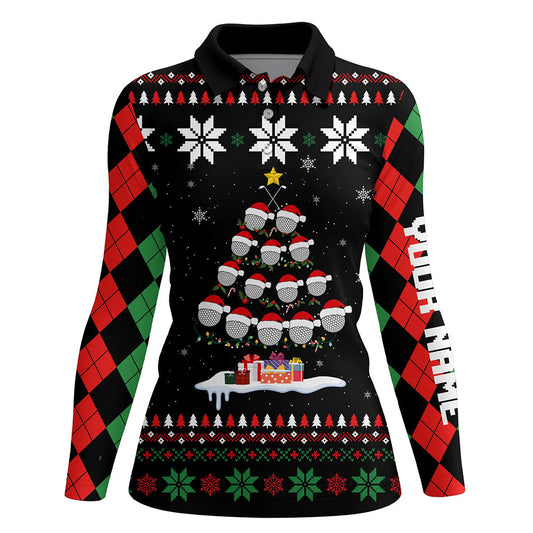 Ugly Christmas argyle pattern Womens polo shirts custom golf ball christmas tree Xmas Gift For Golfer NQS6751