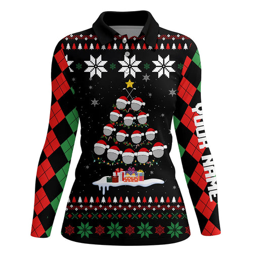 Ugly Christmas argyle pattern Womens polo shirts custom golf ball christmas tree Xmas Gift For Golfer NQS6751