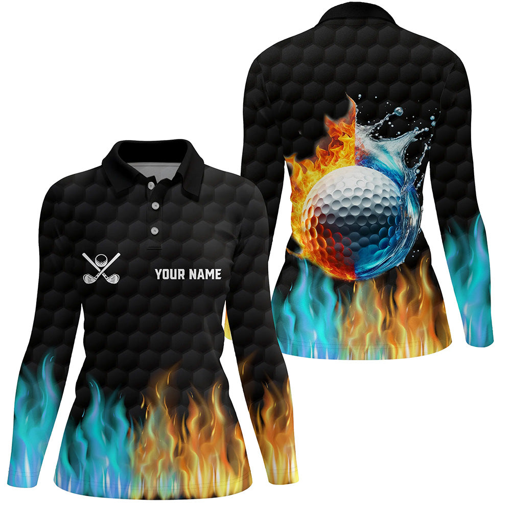 Fire and water golf ball black Womens golf polo shirts custom golf apparel for women NQS7226