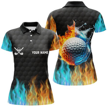 Load image into Gallery viewer, Fire and water golf ball black Womens golf polo shirts custom golf apparel for women NQS7226
