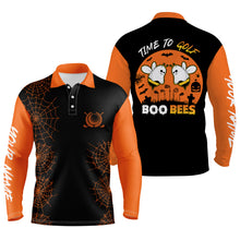 Load image into Gallery viewer, Funny black orange Halloween golf shirt custom name mens golf polo shirt - Time to golf boo bees NQS4028