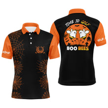 Load image into Gallery viewer, Funny black orange Halloween golf shirt custom name mens golf polo shirt - Time to golf boo bees NQS4028