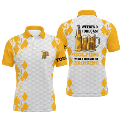 Weekend forecast Golfing with a chance of drinking beer custom name funny mens golf polo shirt NQS4031