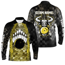 Load image into Gallery viewer, Bowling Bull Black And Yellow Mens bowling polo shirts Custom bowling ball pins Team League Jersey NQS6499