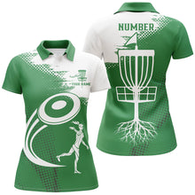 Load image into Gallery viewer, Green and white Womens golf polos shirts custom name and number disc golf basket jerseys apparel NQS7232