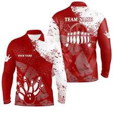 Load image into Gallery viewer, Red and white Mens polo bowling shirts Custom retro bowling ball pins bowling team league jerseys NQS6500
